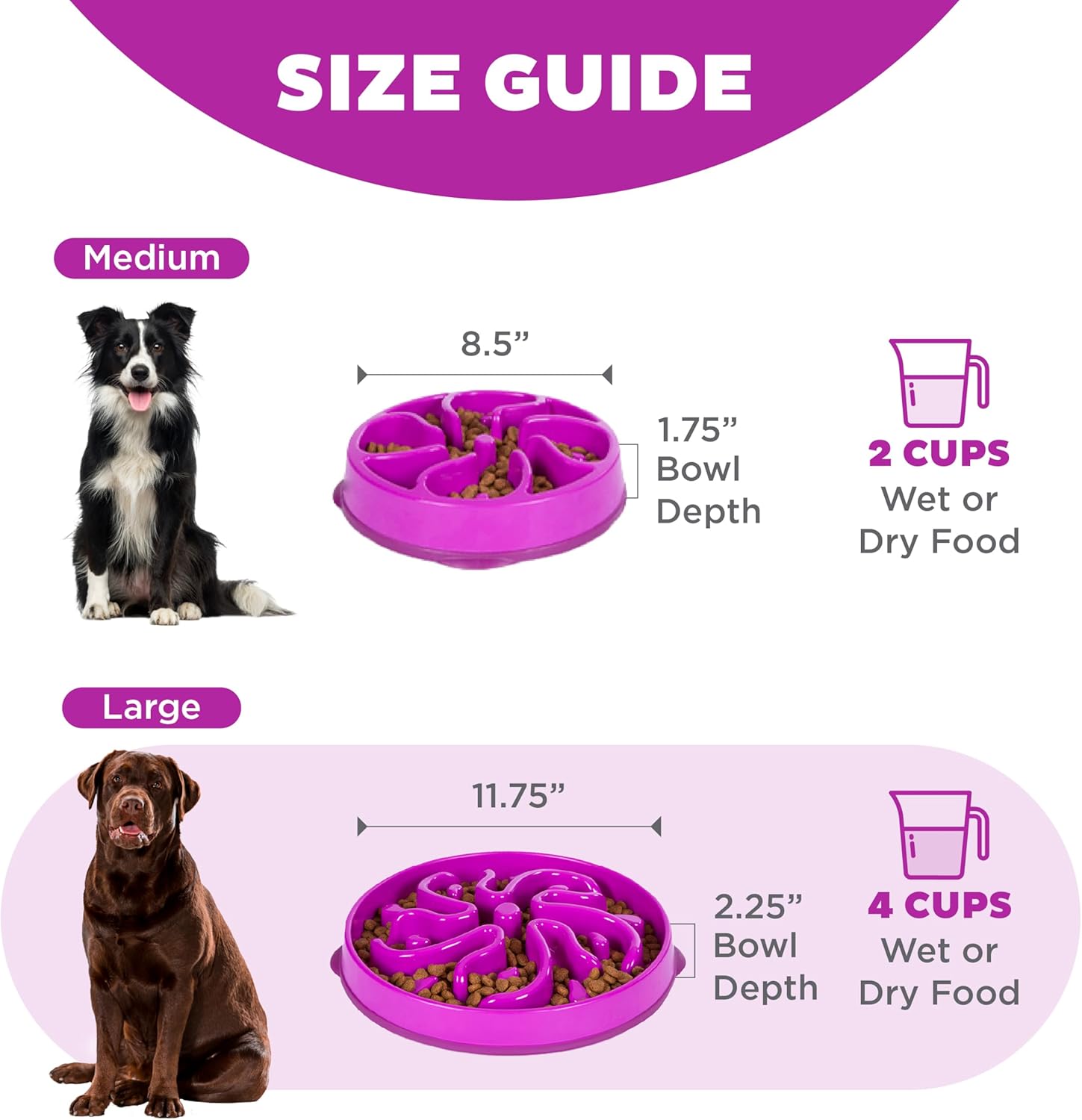 Storeroomx Feeder Slow Bowl – Large 4‑Cup Capacity, Slow Feeding, Medium to Large Dogs, Non‑Slip, Purple, Flower Pattern