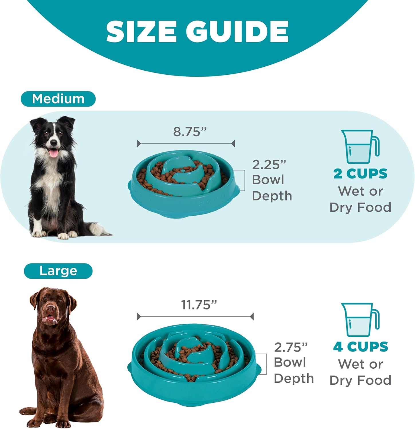 Medium Fun Feeder Slo Bowl - 2-Cup Capacity for Slow Feeding, Suitable for Small to Medium Dogs and Cats, Non-Slip Design in Turquoise with Drop Pattern