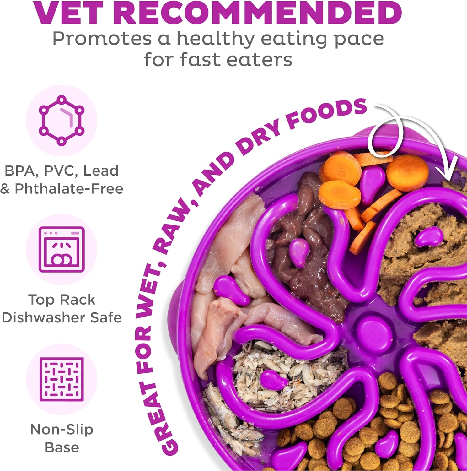 Storeroomx Feeder Slow Bowl – Large 4‑Cup Capacity, Slow Feeding, Medium to Large Dogs, Non‑Slip, Purple, Flower Pattern