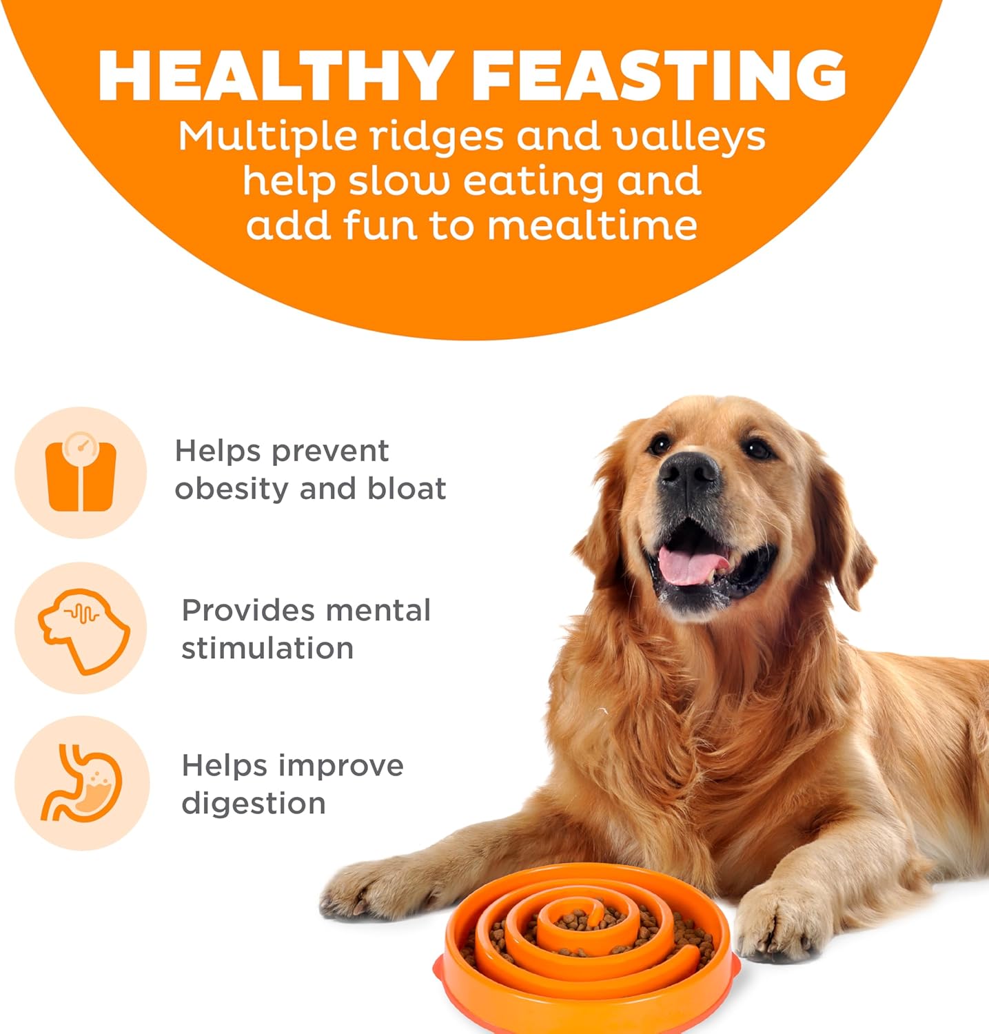 Storeroomx Slow Feeder Bowl – Large 4‑Cup Capacity, Slow Feeding, Medium to Large Dogs, Non‑Slip, Orange, Swirl Pattern